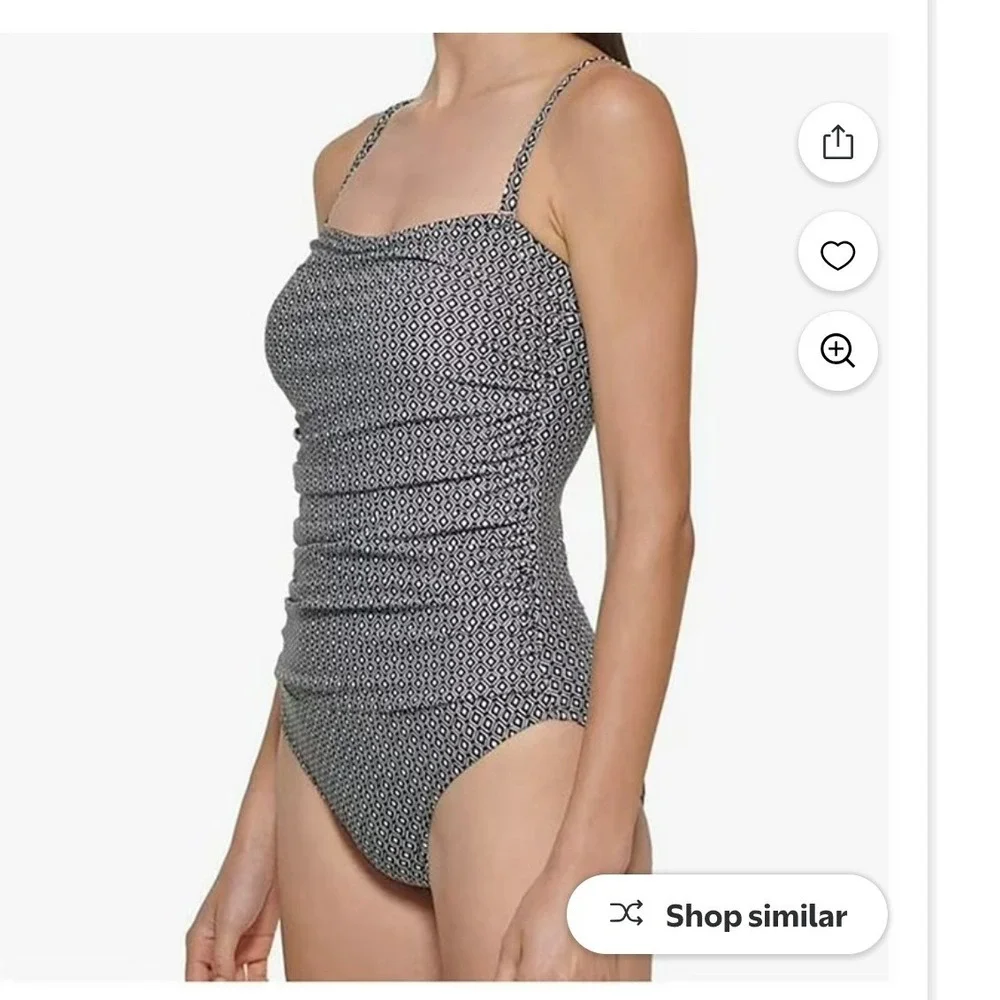 DKNY Womens Geometric Diamond Print One Piece Swimsuit Black White XXL New - Picture 5 of 7